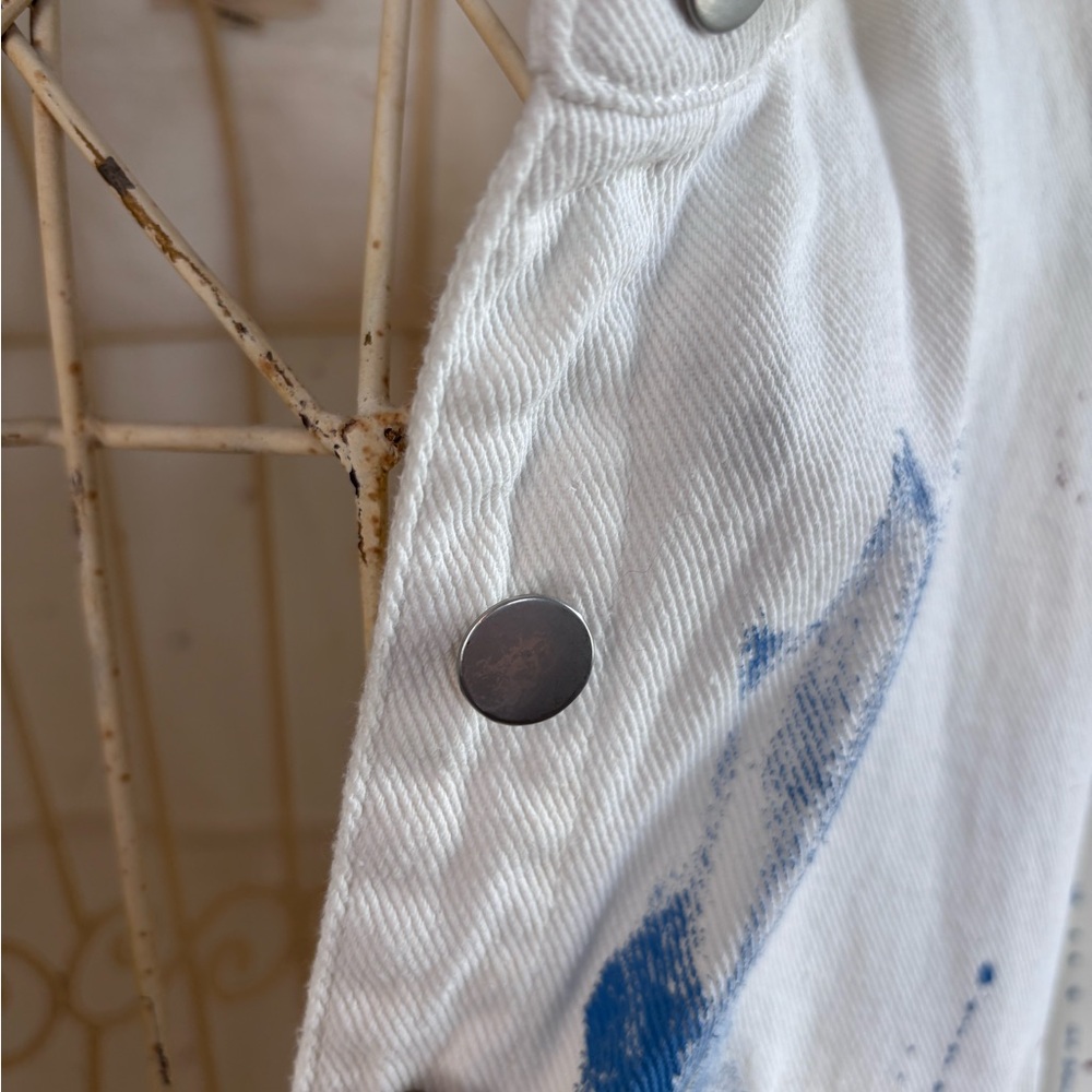 POL White Jean Jacket with Blue and Yellow Accents - Picture 6 of 12